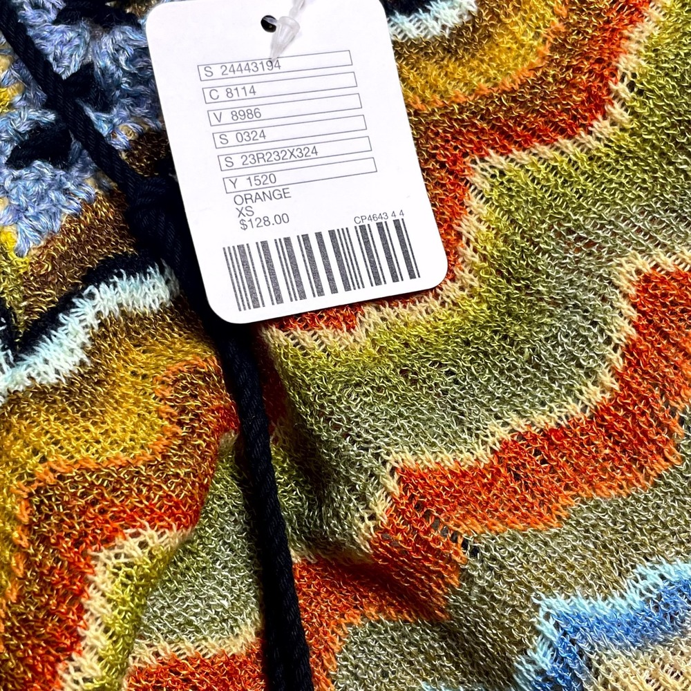 Free People Knit Camisole Top Womens XS Multicolor Zig Zag Striped Crochet Trim - Picture 6 of 11